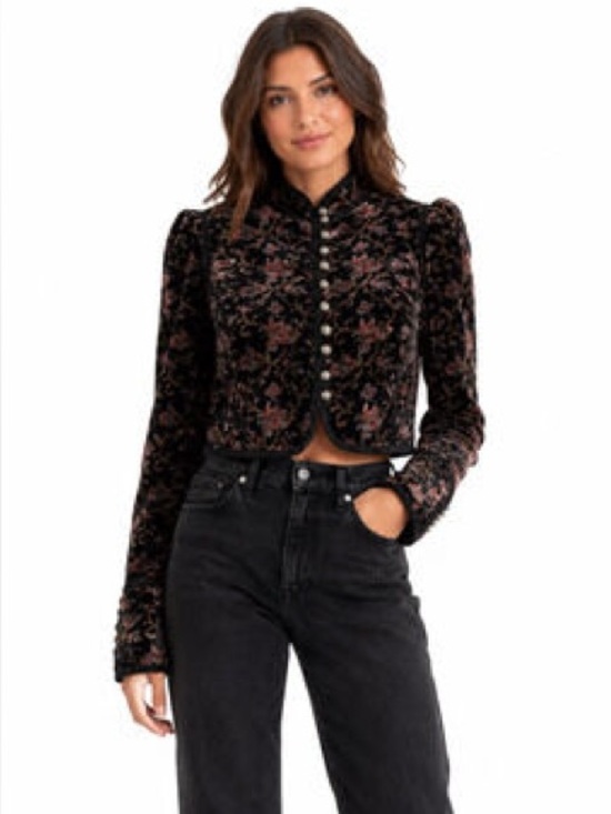 Free People Jackets & Blazers - Free People Velvet Floral Button-Front Cropped Jacket - size 8